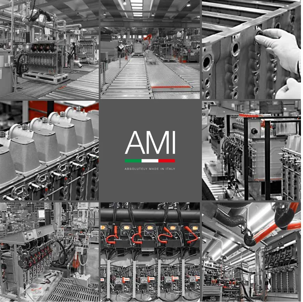 Ateliers de production UNICAL en Italie et logo AMI, Absolutely Made in Italy